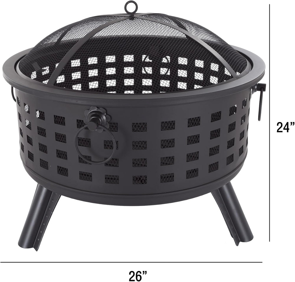 Fire Pit Set, Wood Burning Pit - Includes Spark Screen and Log Poker - Great ...