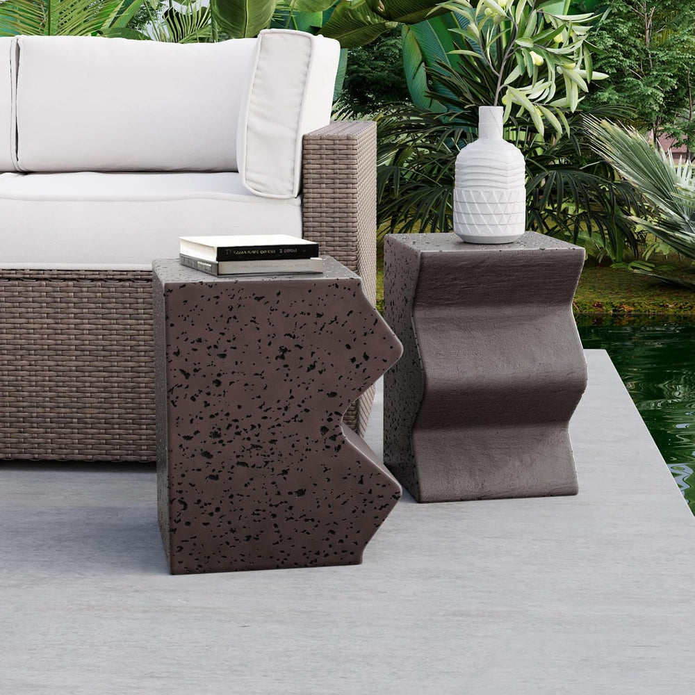 COSIEST Concrete Side Table, Set of 2 Rectangular Outdoor Side Tables, Decora...