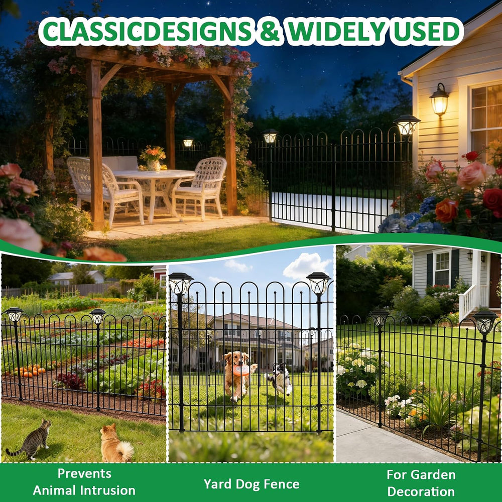 Garden Fence Animal Barrier with Lights , 5 Panels No Dig Dog Fence Outdoor