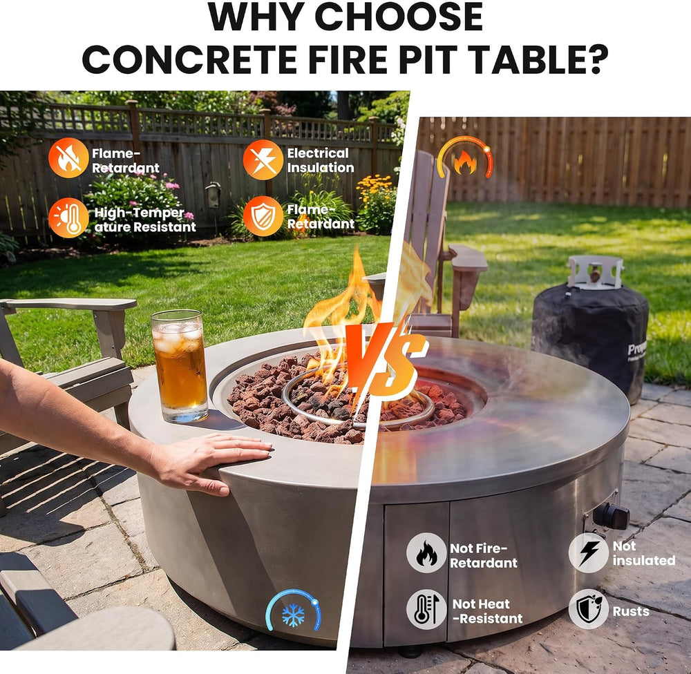 SUNBURY Outdoor 42" Fire Pit Table, 50000 BTU Gray Patio Fire Table, Con...