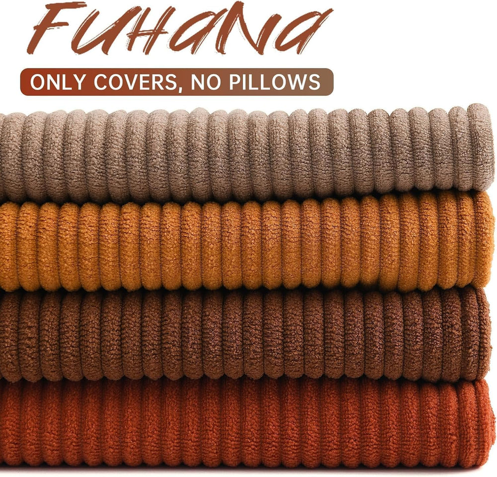 Pack of 4 Throw Pillow Covers Corduroy 20x20 Inch,Maillard Tones