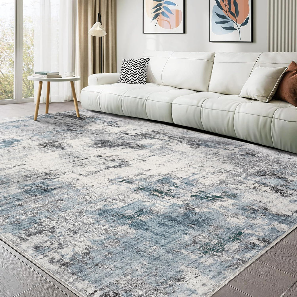 Abstract 8x10 Area Rug: Machine Washable Non Slip Ultra Thin Low-Pile Carpet,...