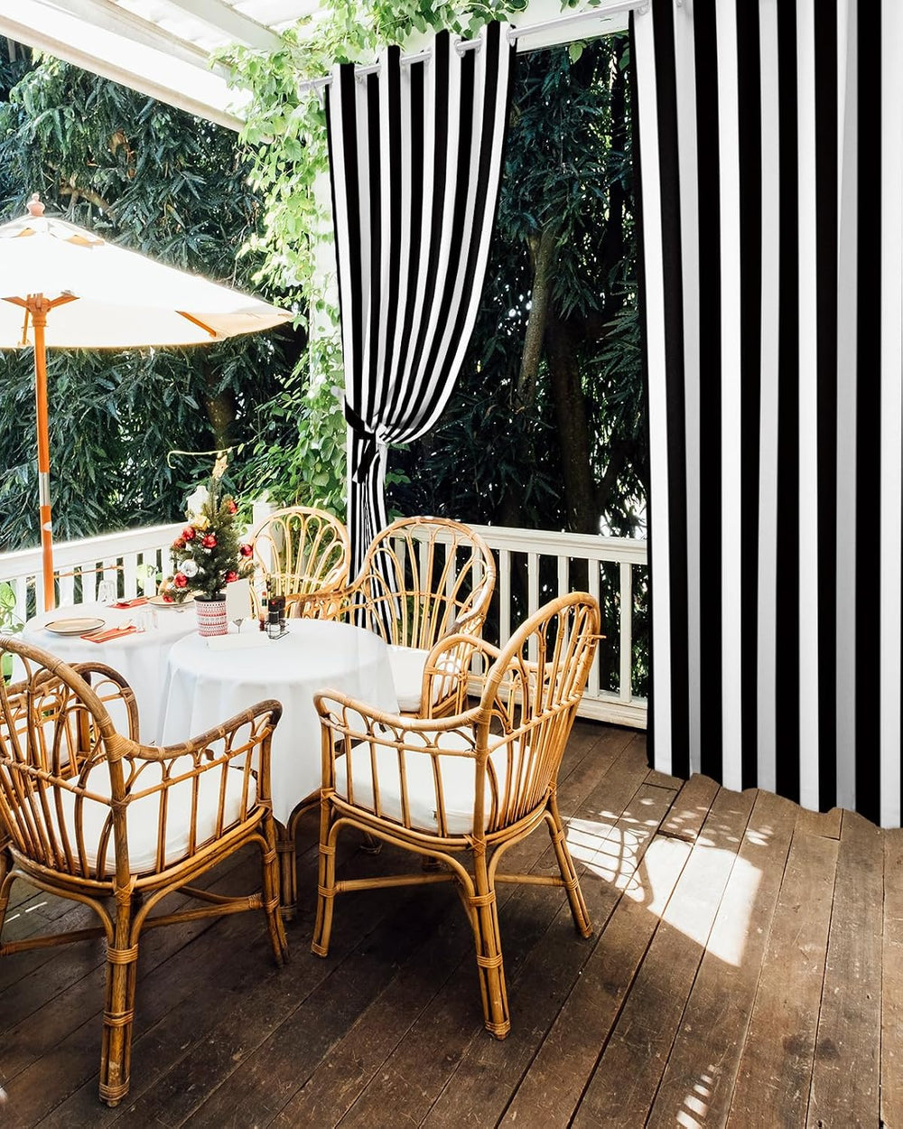 Outdoor Curtains for Patio Waterproof Black and White Stripe Indoor/Outdoor C...