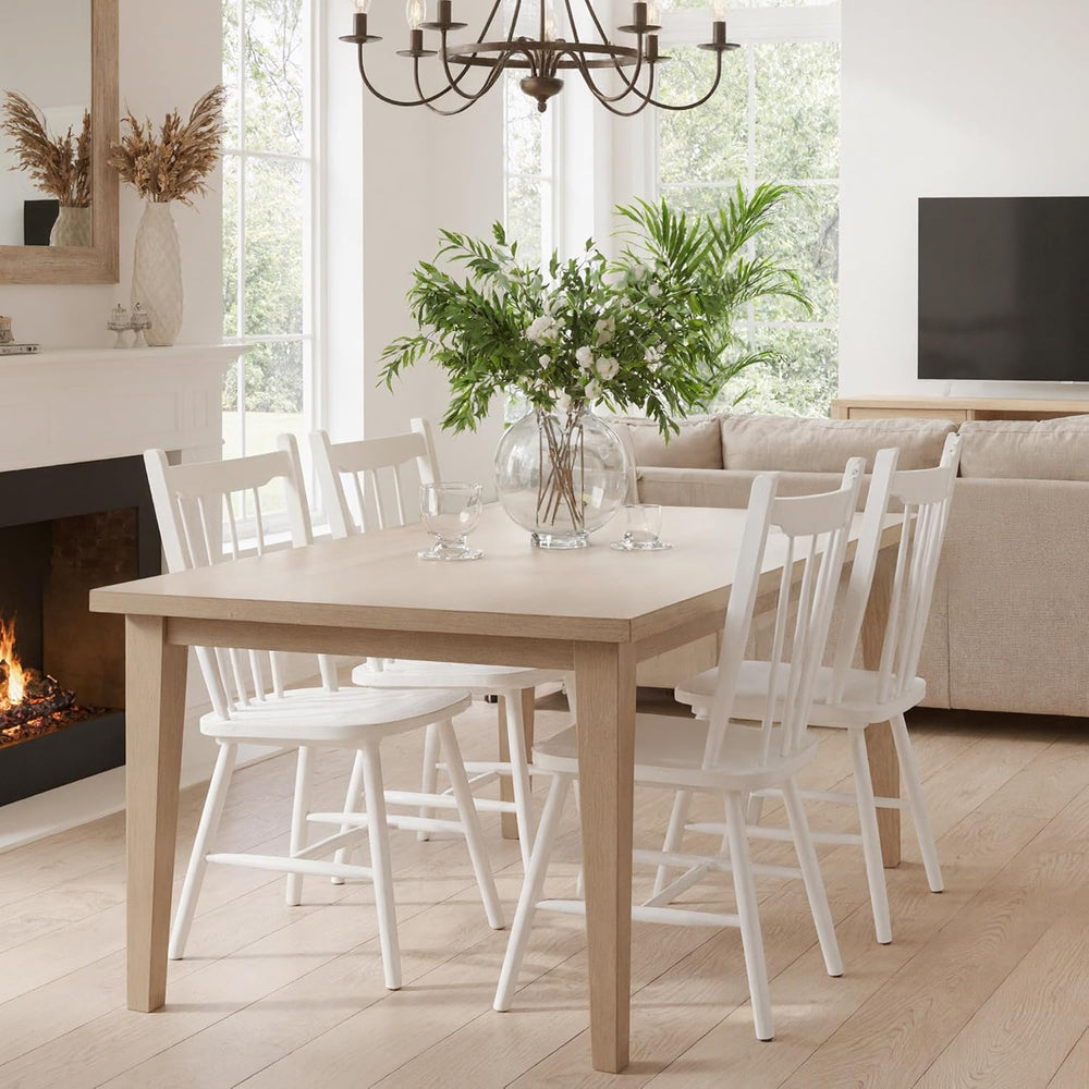 HNY White Windsor Dining Chairs Set of 4, Farmhouse Wooden Kitchen Chairs wit...