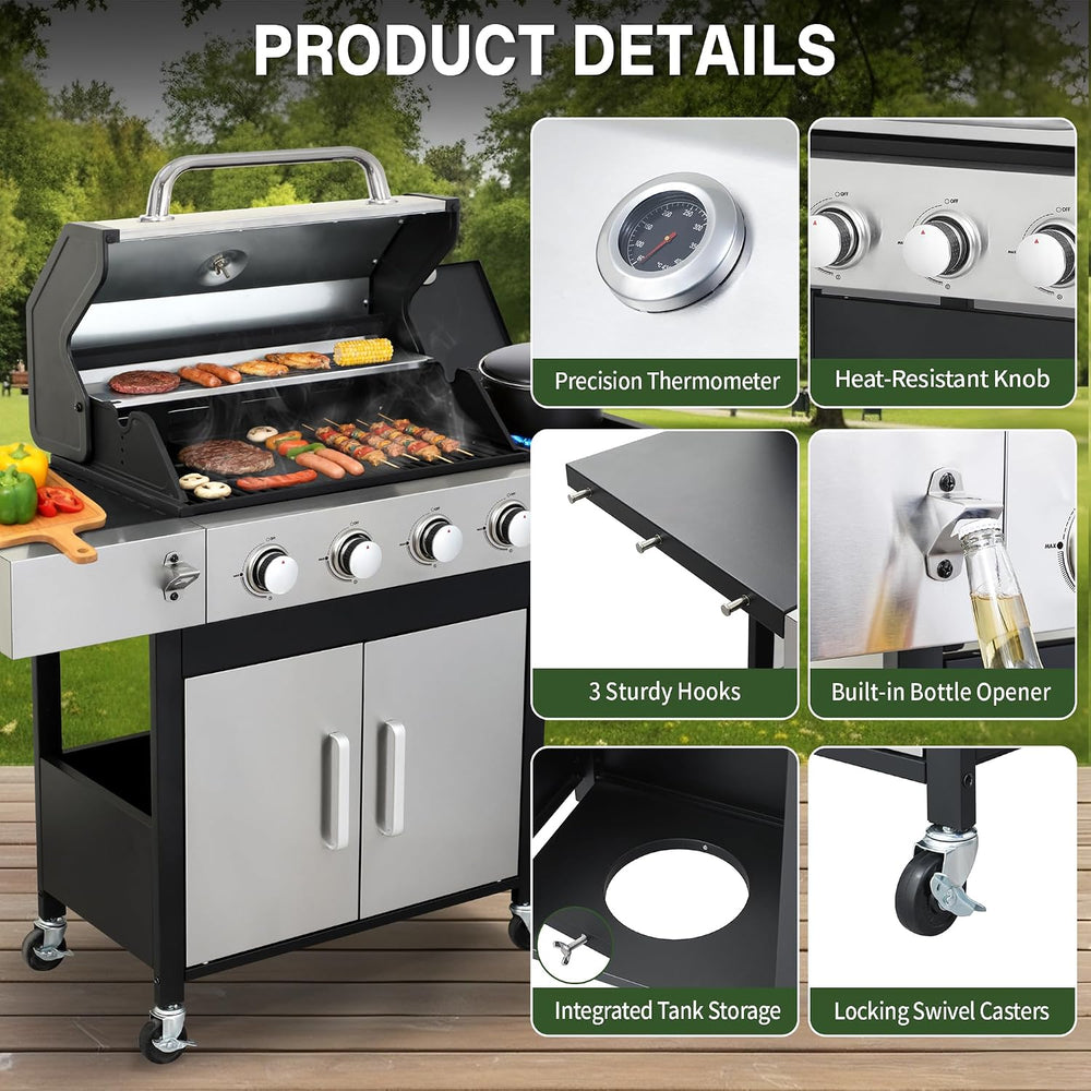 4-Burner Propane Gas Grill and Griddle Combo with Side Burner