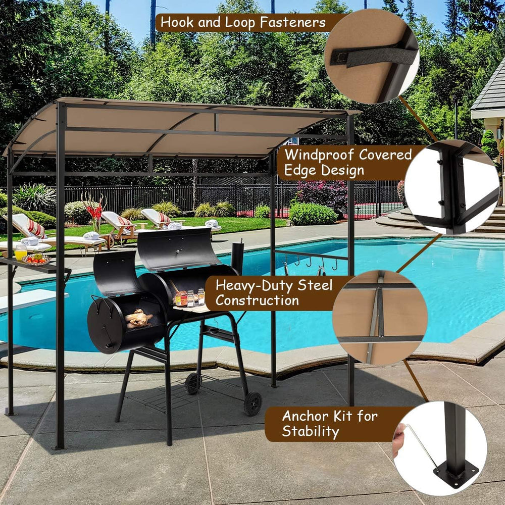 Tangkula 7ft Patio Grill Gazebo with Serving Shelf and Storage Hooks,Coffee