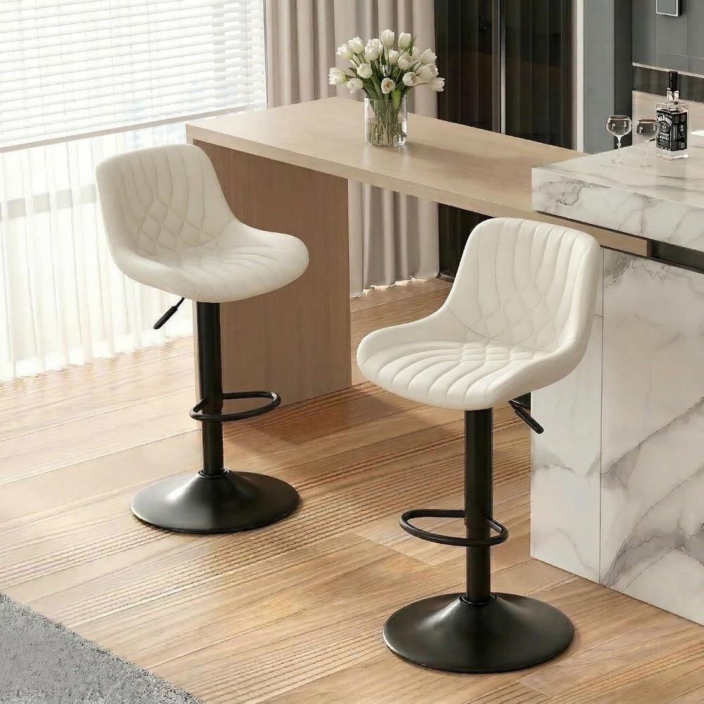 Bar Stools Set of 2, Swivel Adjustable Barstools with Backs, Beige