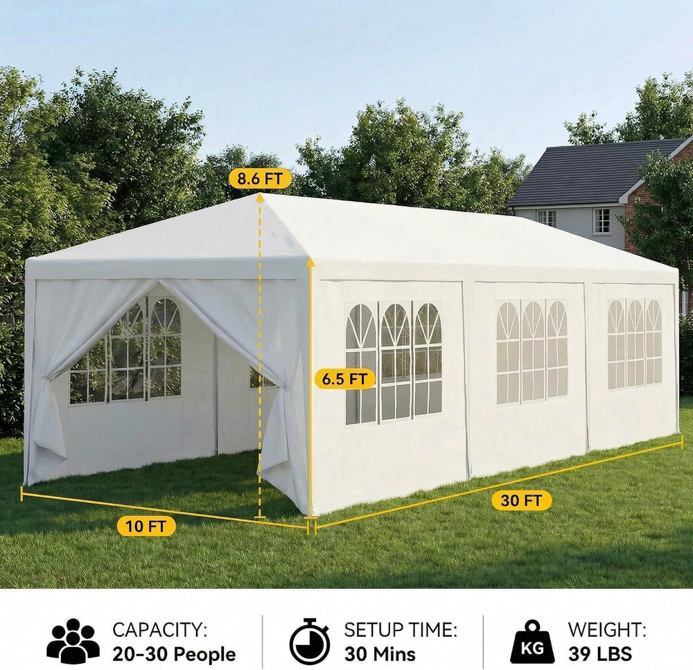 Tooluck 10x30FT Party Tent Outdoor Canopy Tents for Parties, White