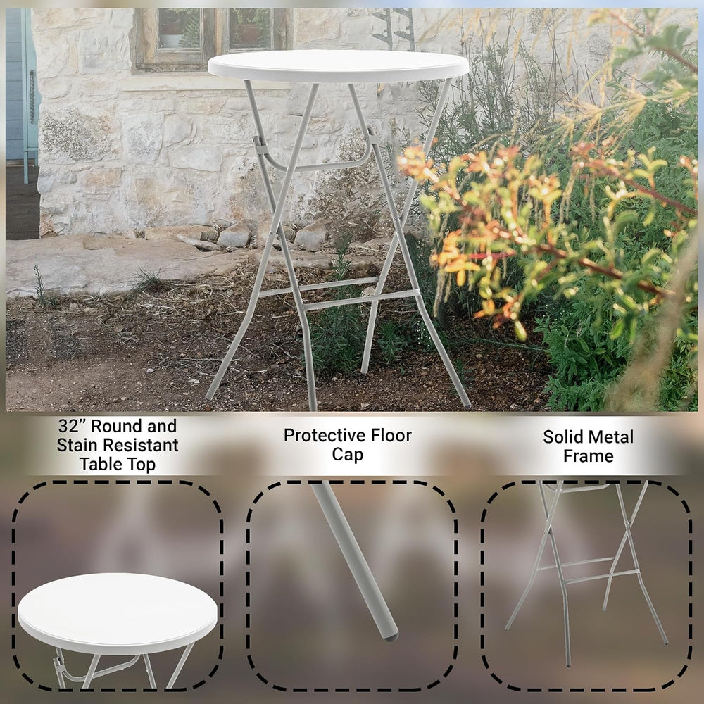 BTEXPERT White 32" Round 43" Bar Height Granite Folding Commercial ...