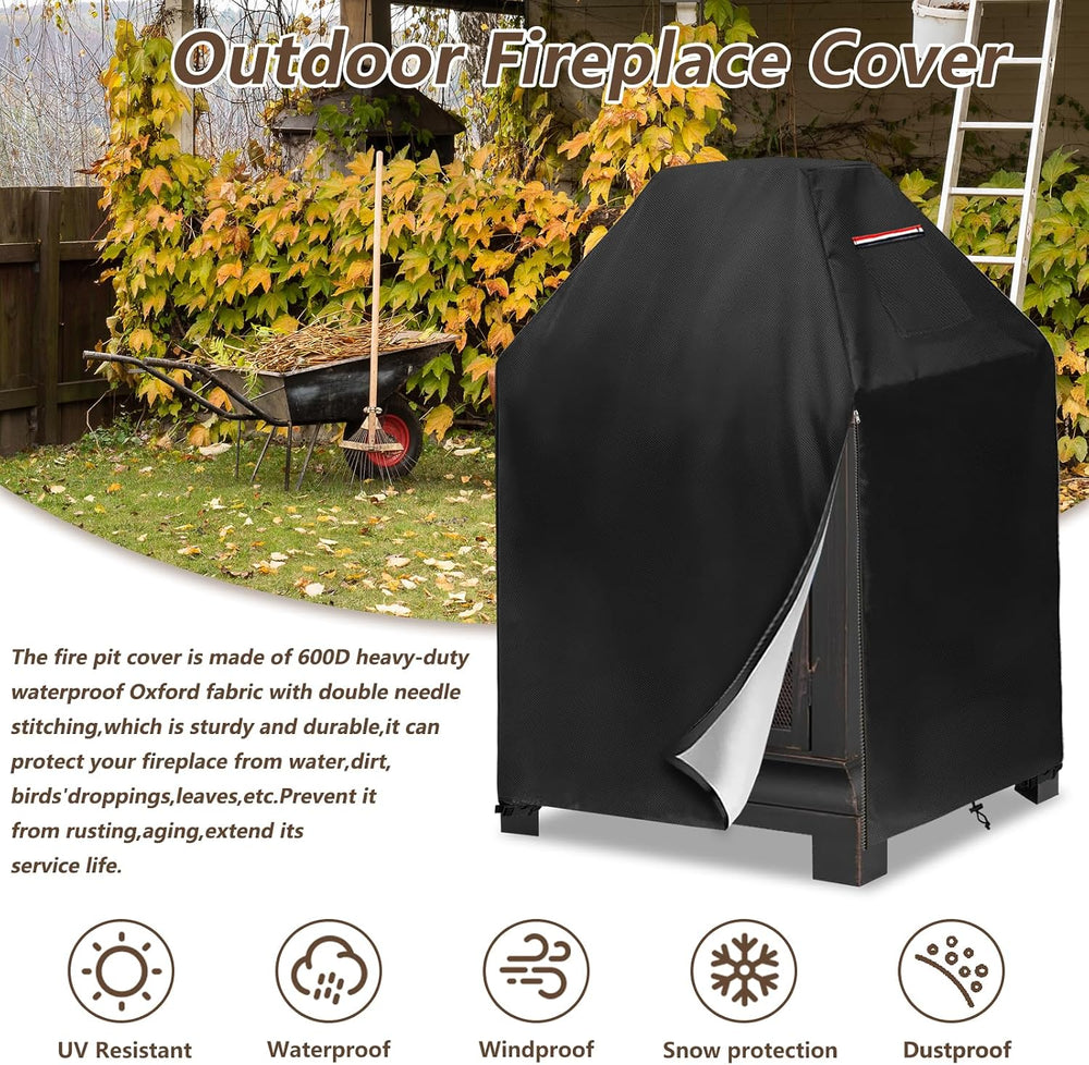 Outdoor Fireplace Cover,Heavy Duty 600D Square Chiminea Fireplace Cover,Pagod...