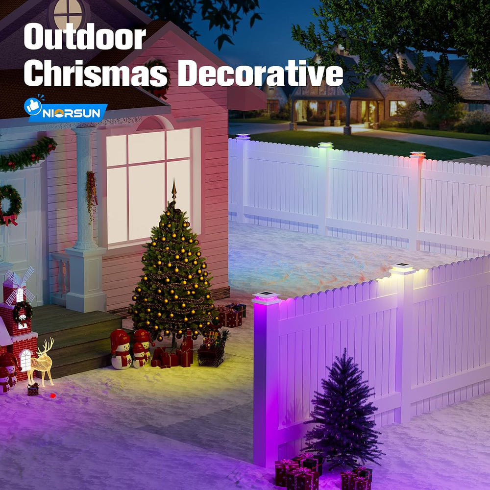 NIORSUN 4x4 Post Solar Lights Color Changing,Solar Post Light,12 Pack White