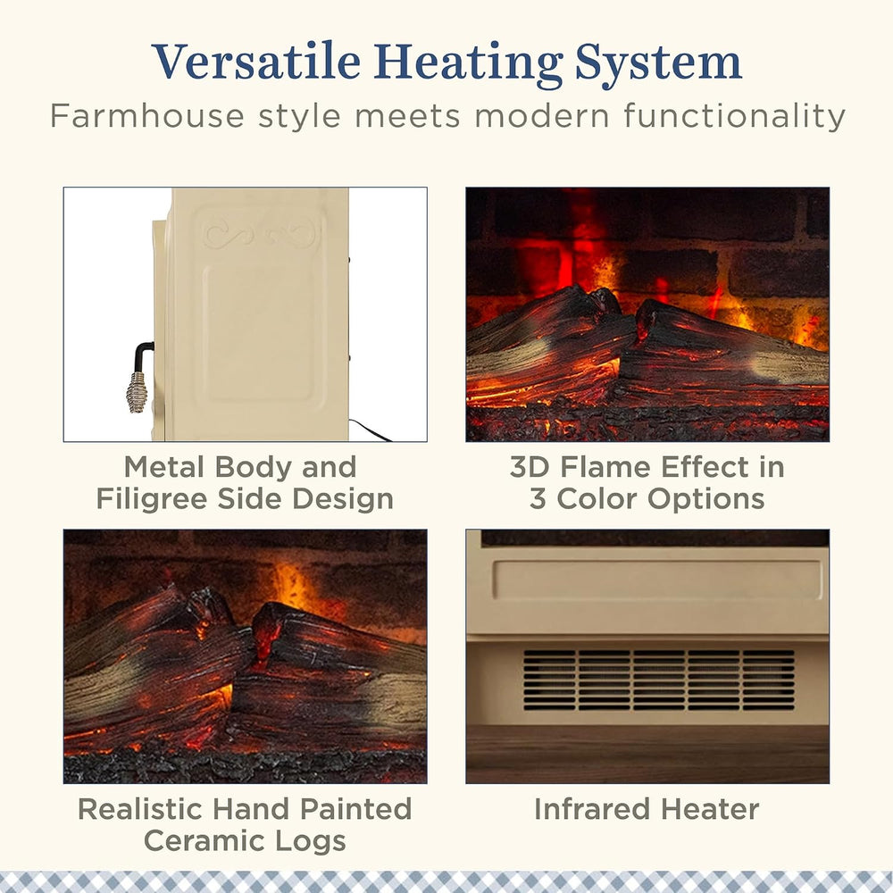 Country Living Infrared Freestanding Electric Fireplace Stove Heater in Cream...