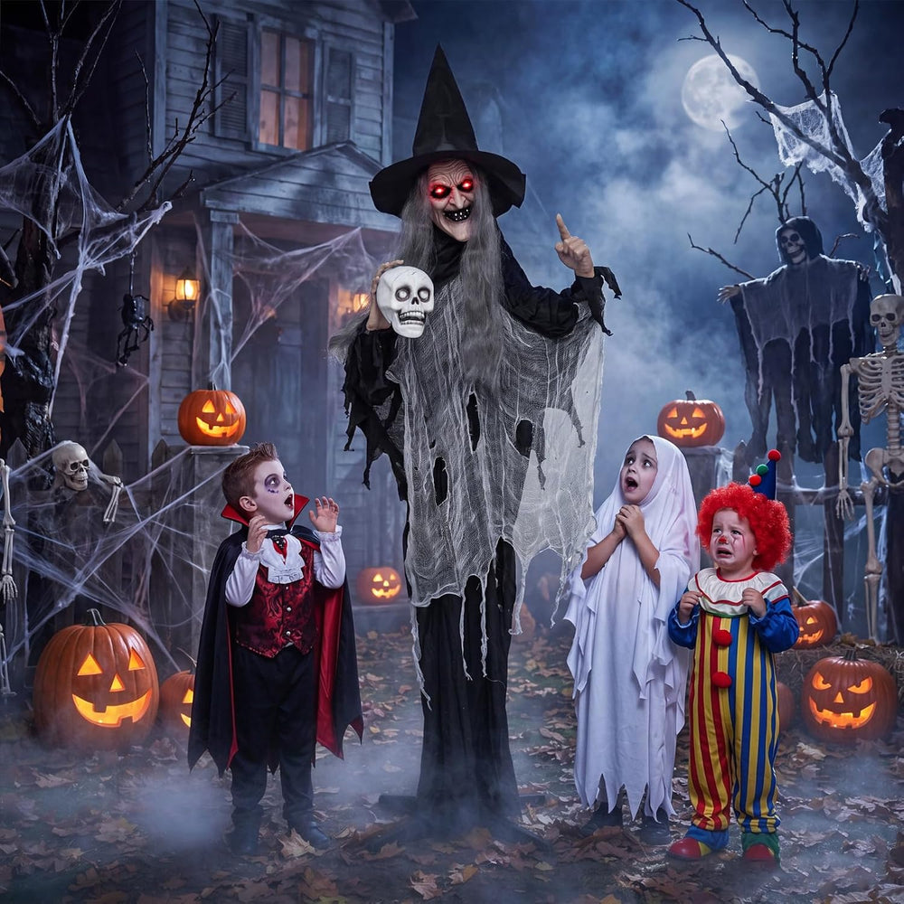 Tangkula 6.3 FT Animated Halloween Standing Talking Witch with Skull