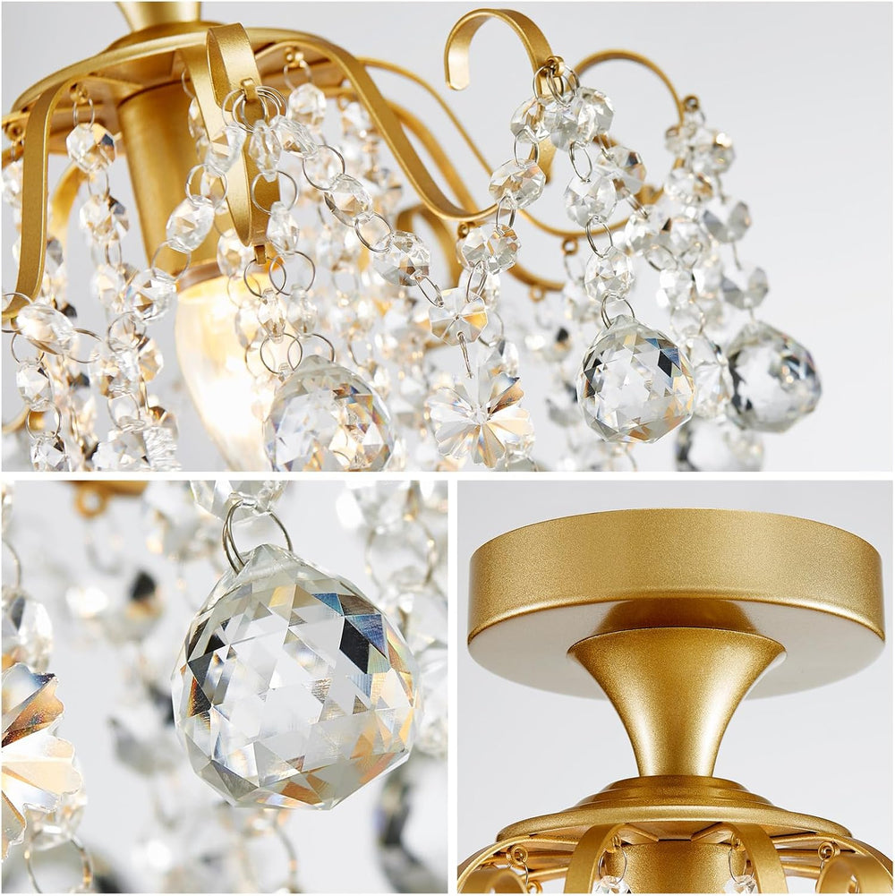 WUZUPS Crystal Chandelier Flushmount Ceiling Light Modern Lighting Fixture fo...