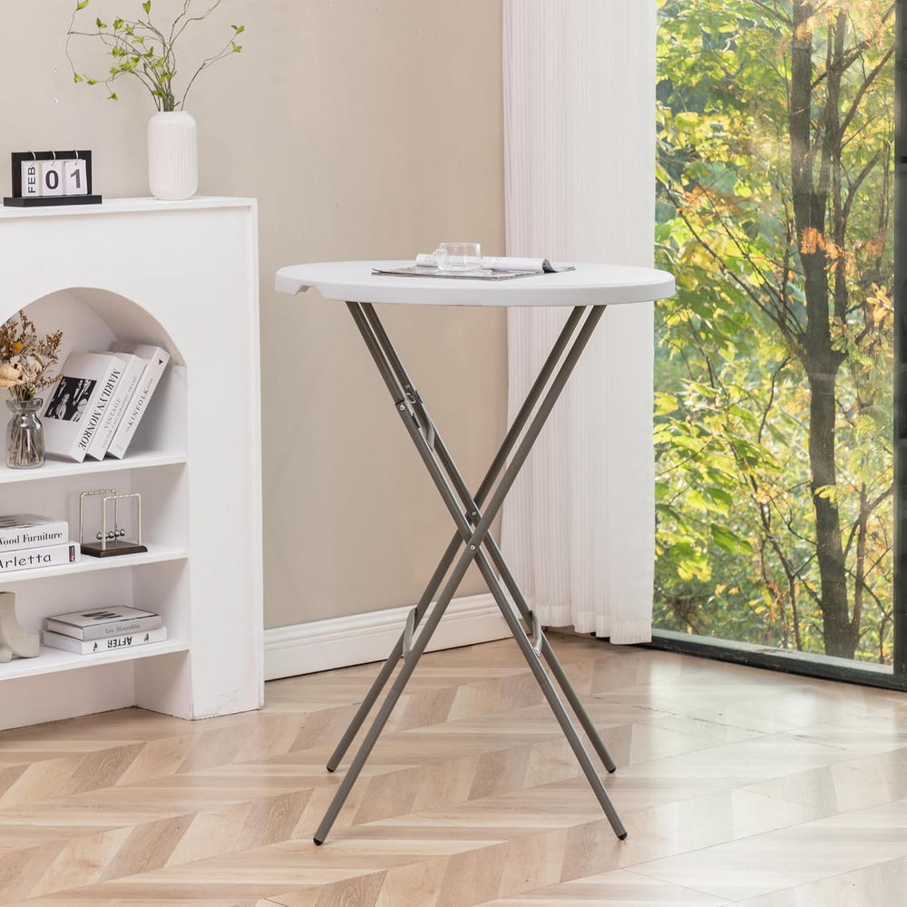 BTExpert 32" Round 43" Bar Height White Granite Plastic Folding Tab...