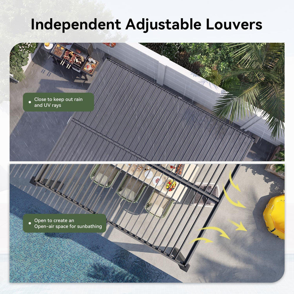 Aoxun Louvered Pergola 10x12, 3.8" Thick Posts, 82.5 MPH Wind Resistance