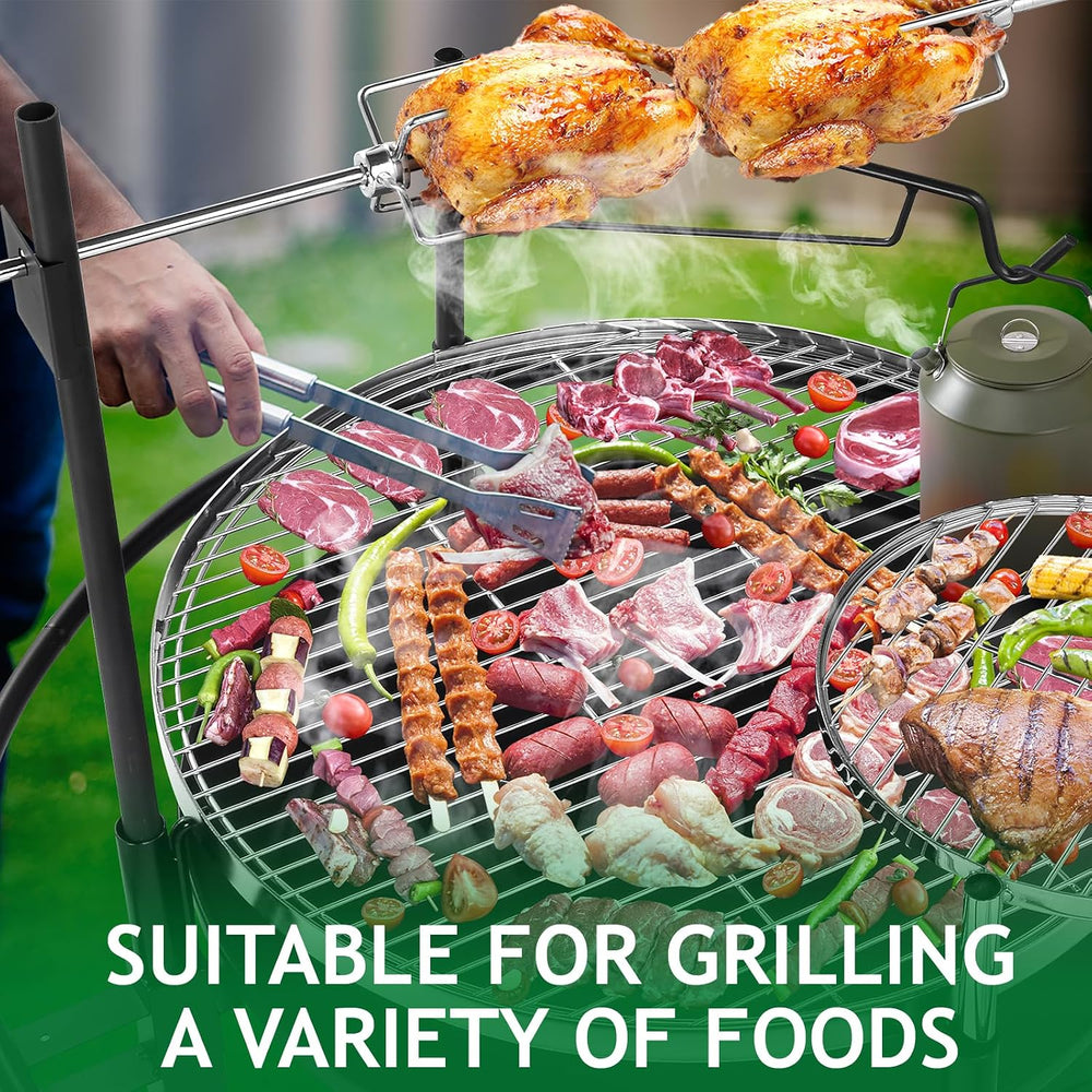 VINGLI 33 Inch Outdoor Fire Pit with 2 Grills, Wood Burning Firepit with Swiv...