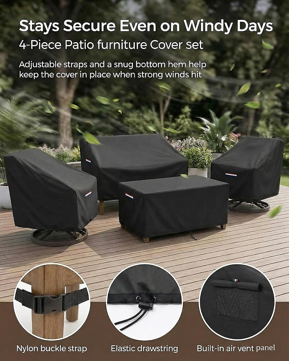 4-Piece Patio Furniture Cover Set, Waterproof Outdoor Furniture Covers for 3-...
