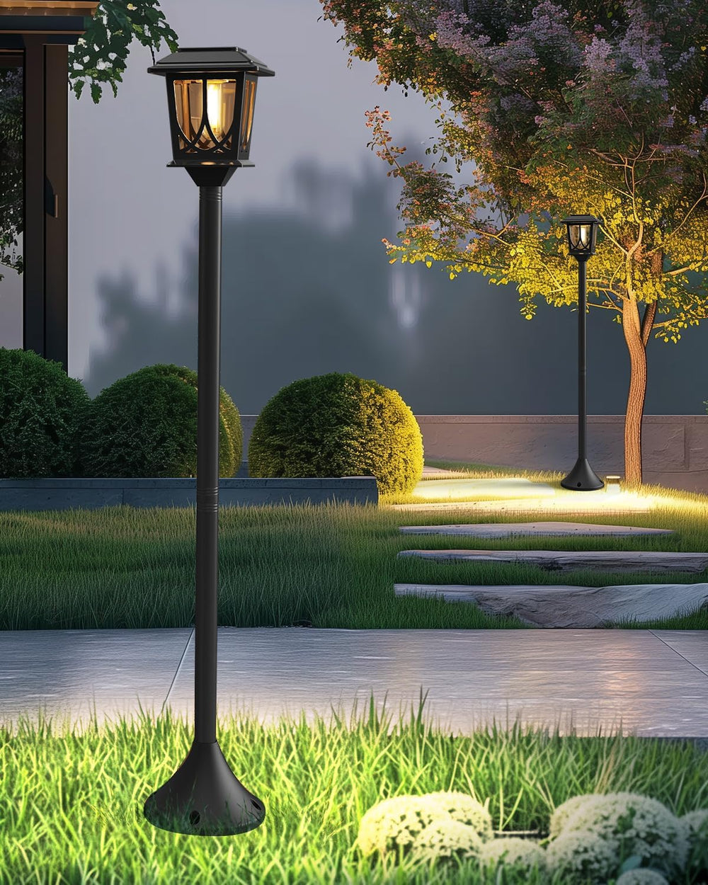 ILANCK Solar Lamp Post Lights 2 Pack, 40 in Warm White Outdoor