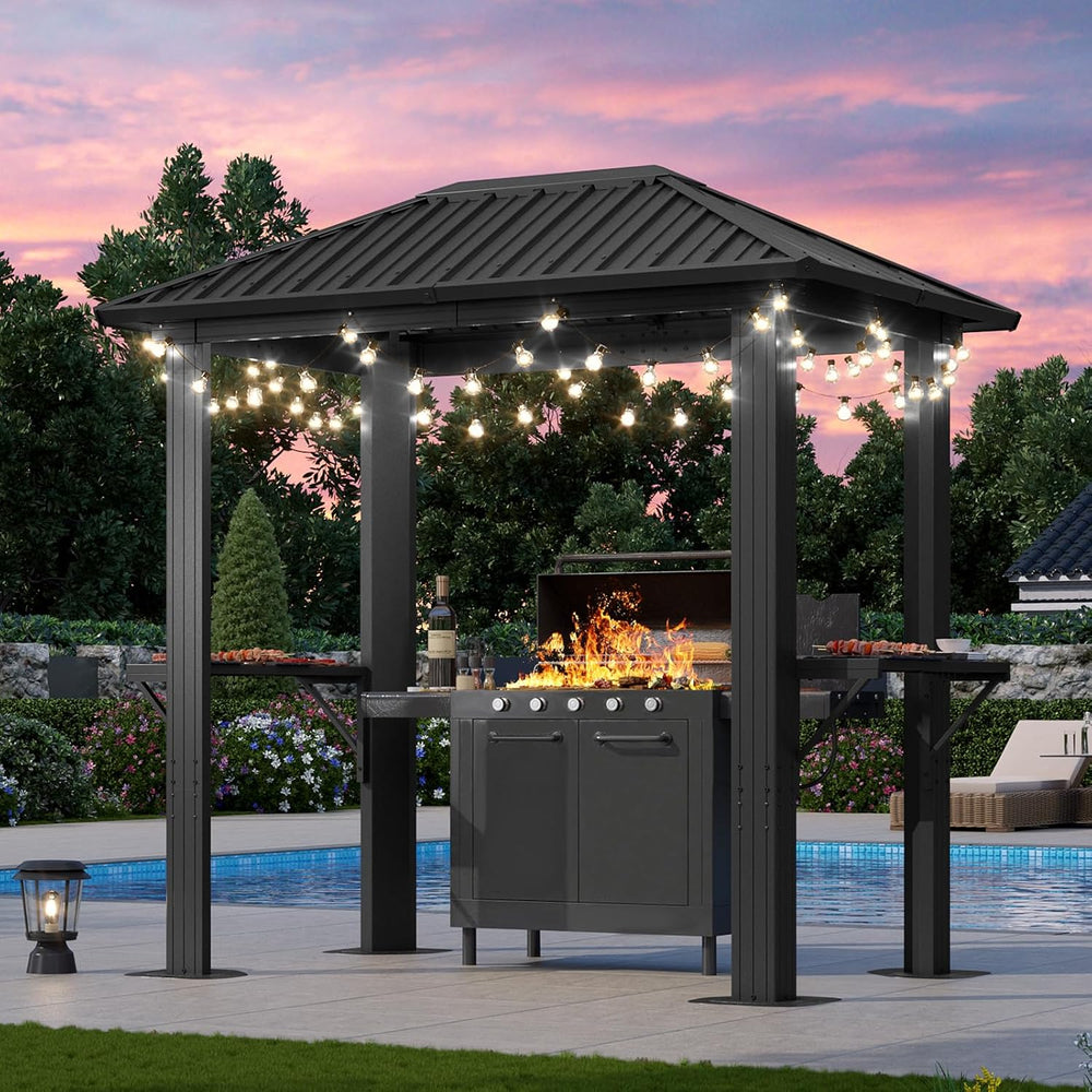Aoxun 5 x 8FT Grill Hardtop Gazebo with Galvanized Steel Roof, Gray
