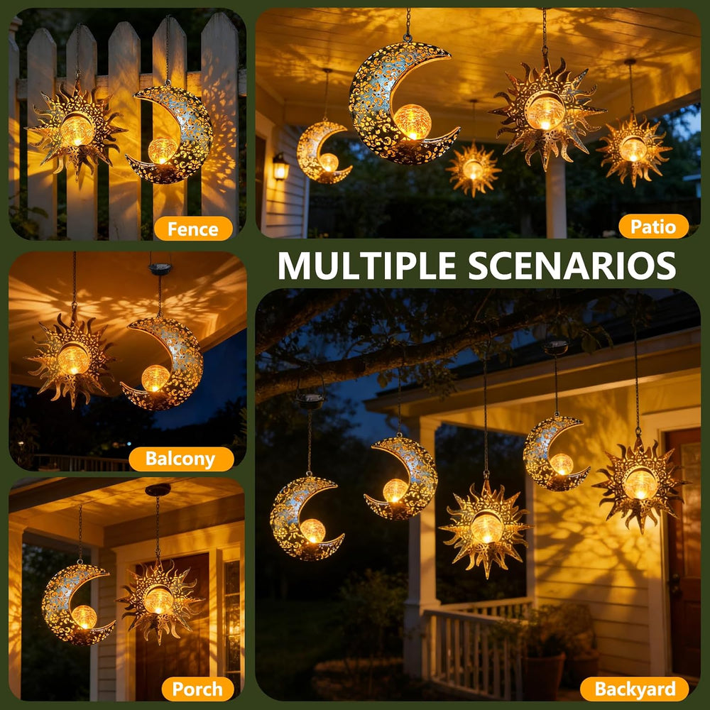 Solar Hanging Sun Moon Lights,Outdooor Lanterns Waterproof Garden Gifts