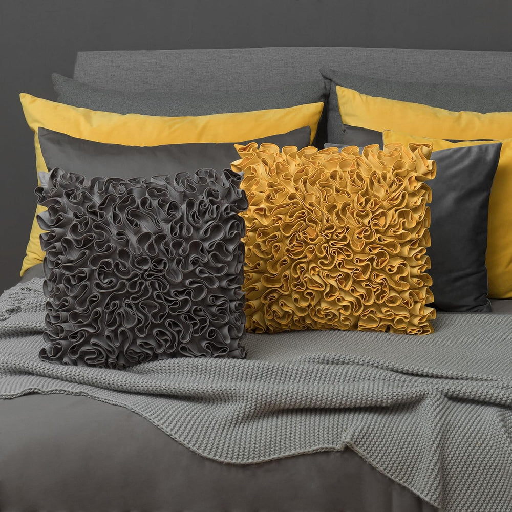 3D Ruffled Flower Decorative Throw Pillow Covers 18x18 Inch Handmade Soft Tex...