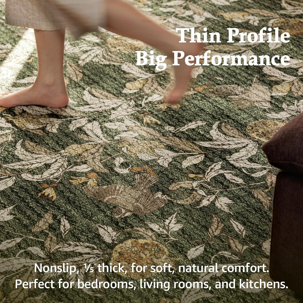 jinchan 2x6 Runner Rug Floral Vintage Washable Area Rug, Green