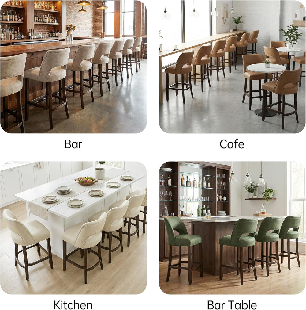 VKNOW 26" Faux Leather Counter Height Bar Stools Set of 4 with Open Back