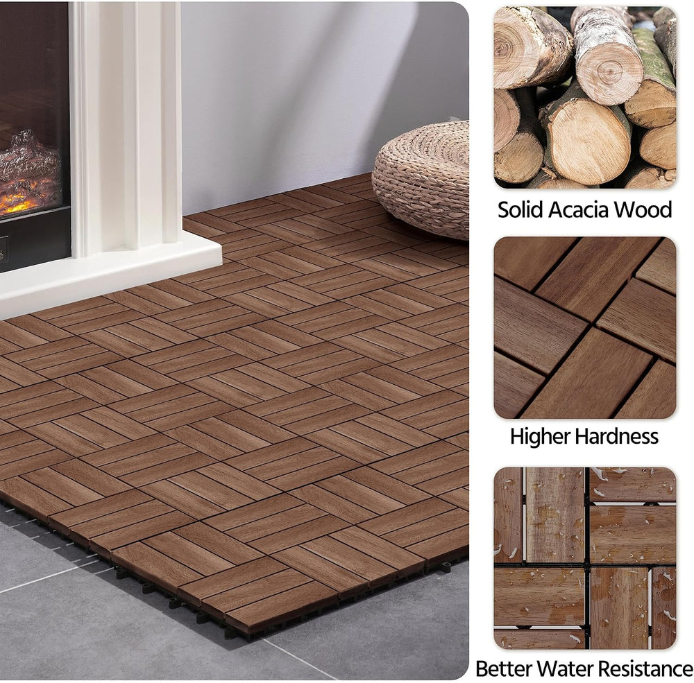 Yaheetech 108PCS Acacia Wood Deck Tiles Interlocking Patio Flooring,Brown