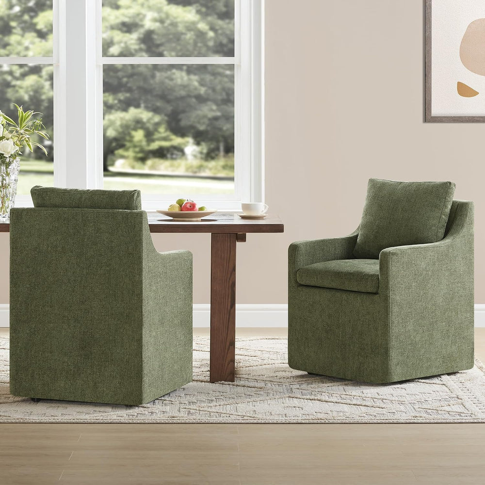 KISLOT Upholstered Dining Chairs Set of 2 with Casters, Moss Green