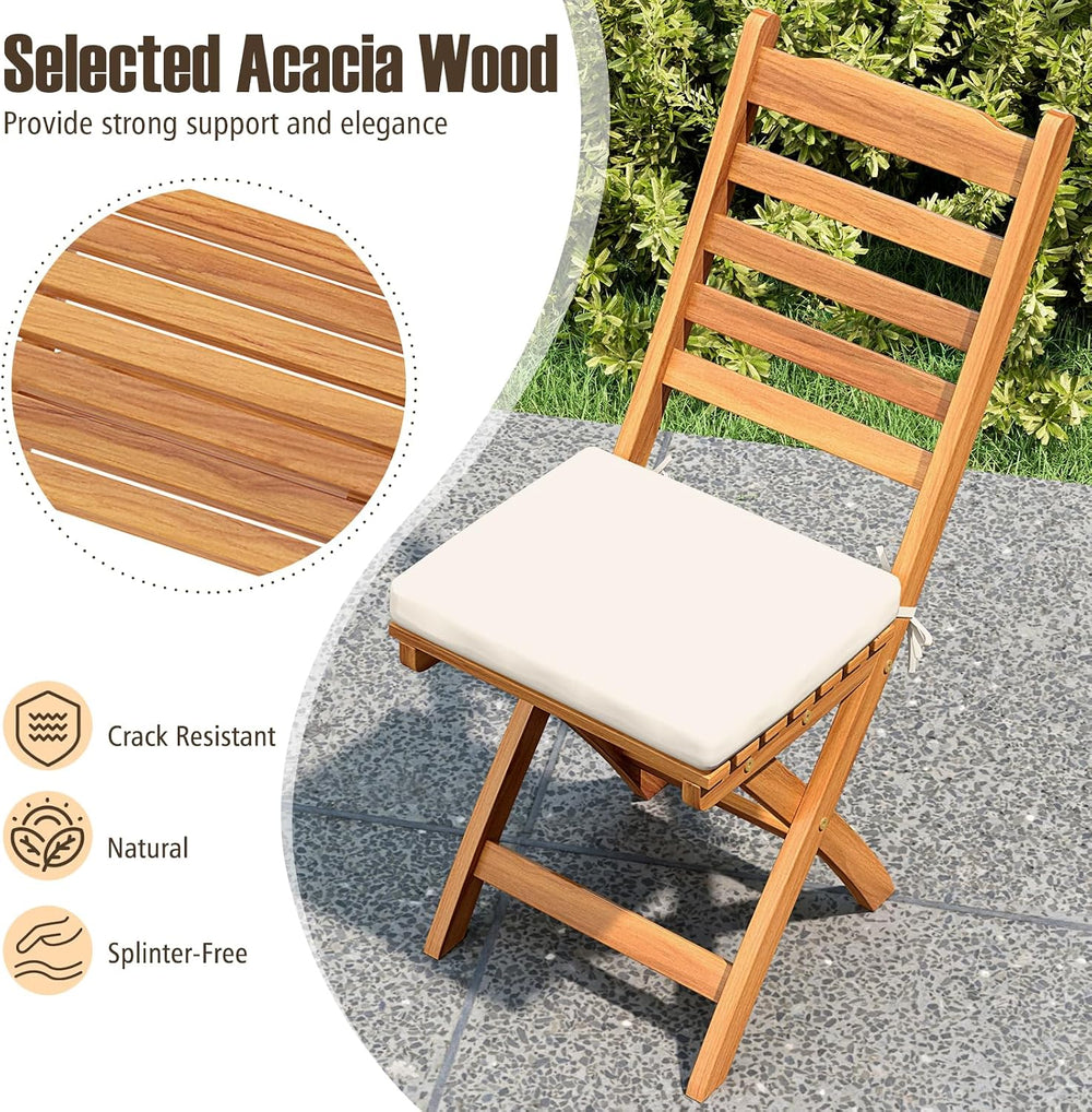 Tangkula Folding Patio Chairs Set of 2, Acacia Wood Slatted Dining Chairs wit...
