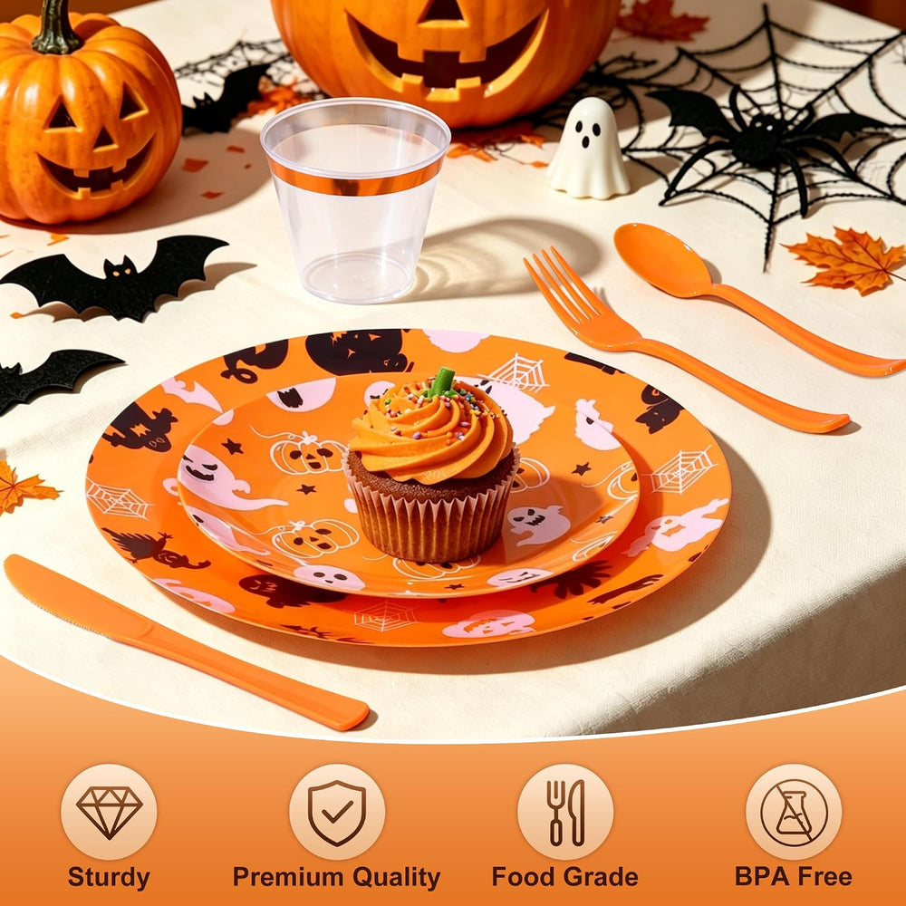 Sylans 175PCS Halloween Party Plates Set Disposable for 25 Guests