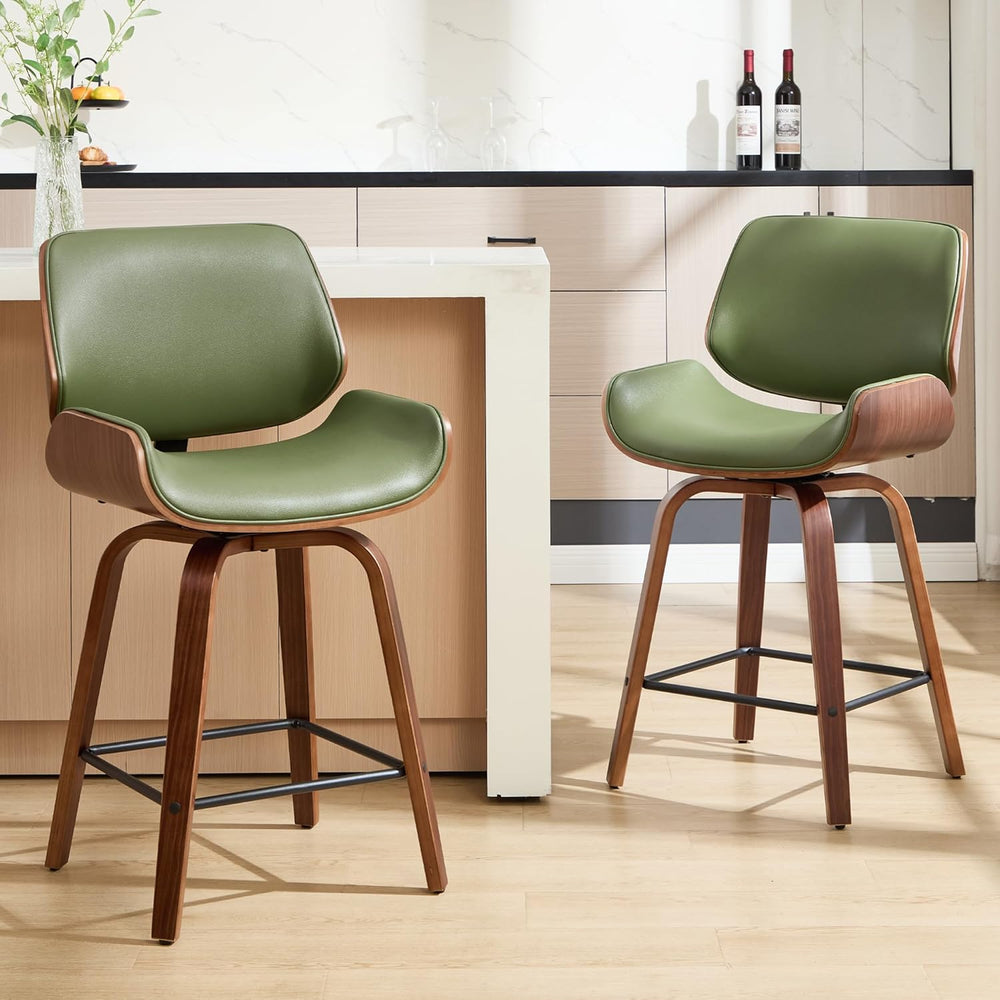 Swivel Bar Stools Set of 2,24" Upholstered Faux Leather Barstools,Mid Ce...