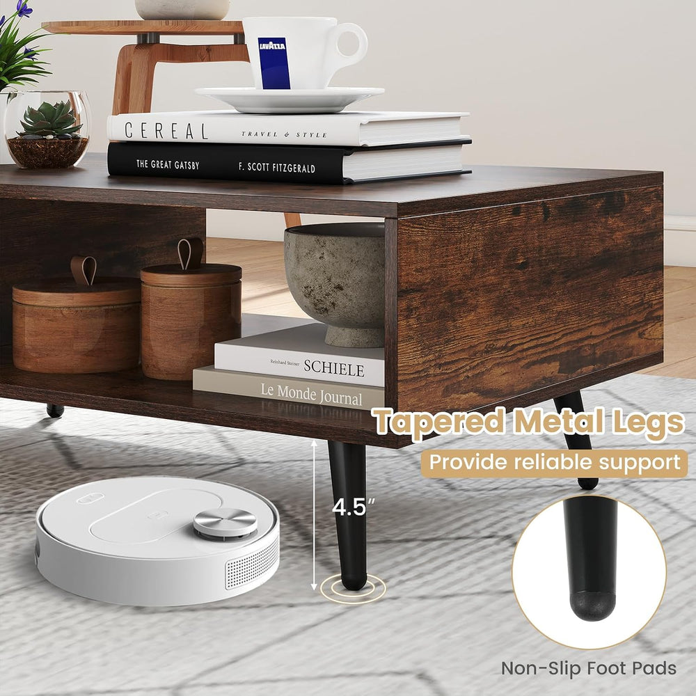 GIANTEX Coffee Table with Storage, Mid Century Modern Center Table for Living...