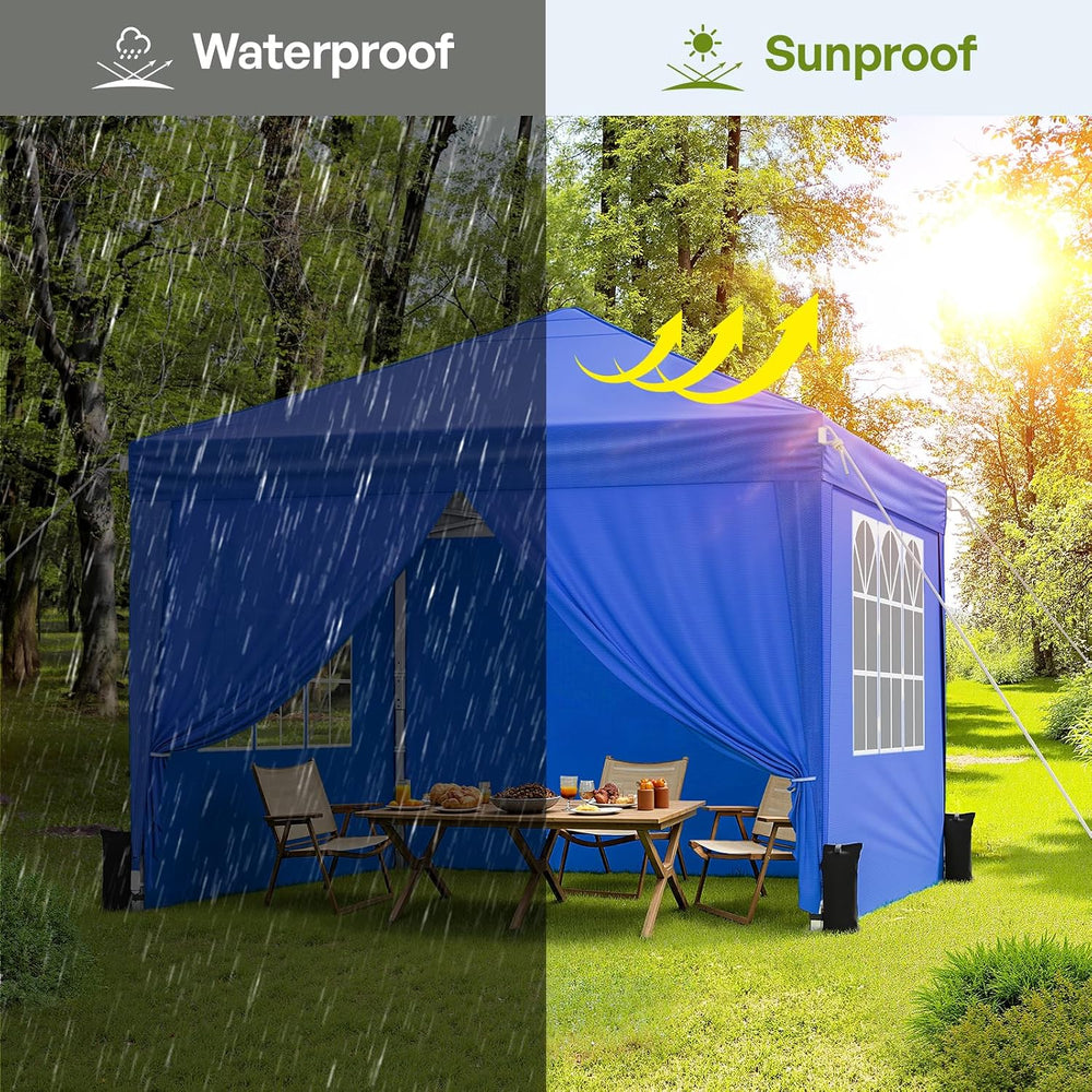 10x10 Pop Up Canopy Tent with Sidewalls, Portable Shelter,Blue