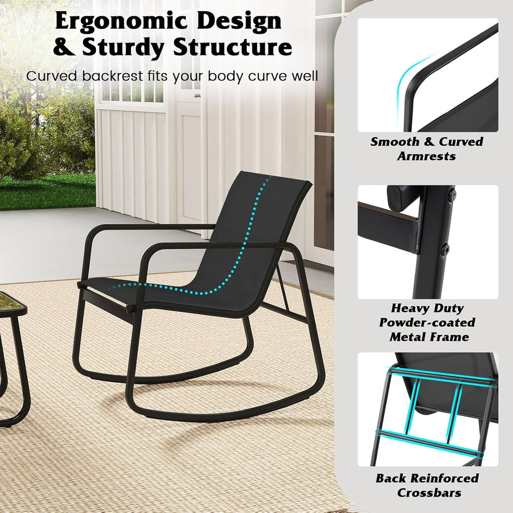 Tangkula 3 Piece Rocking Bistro Set, Patio Furniture Set with 2 Rocking Chair...