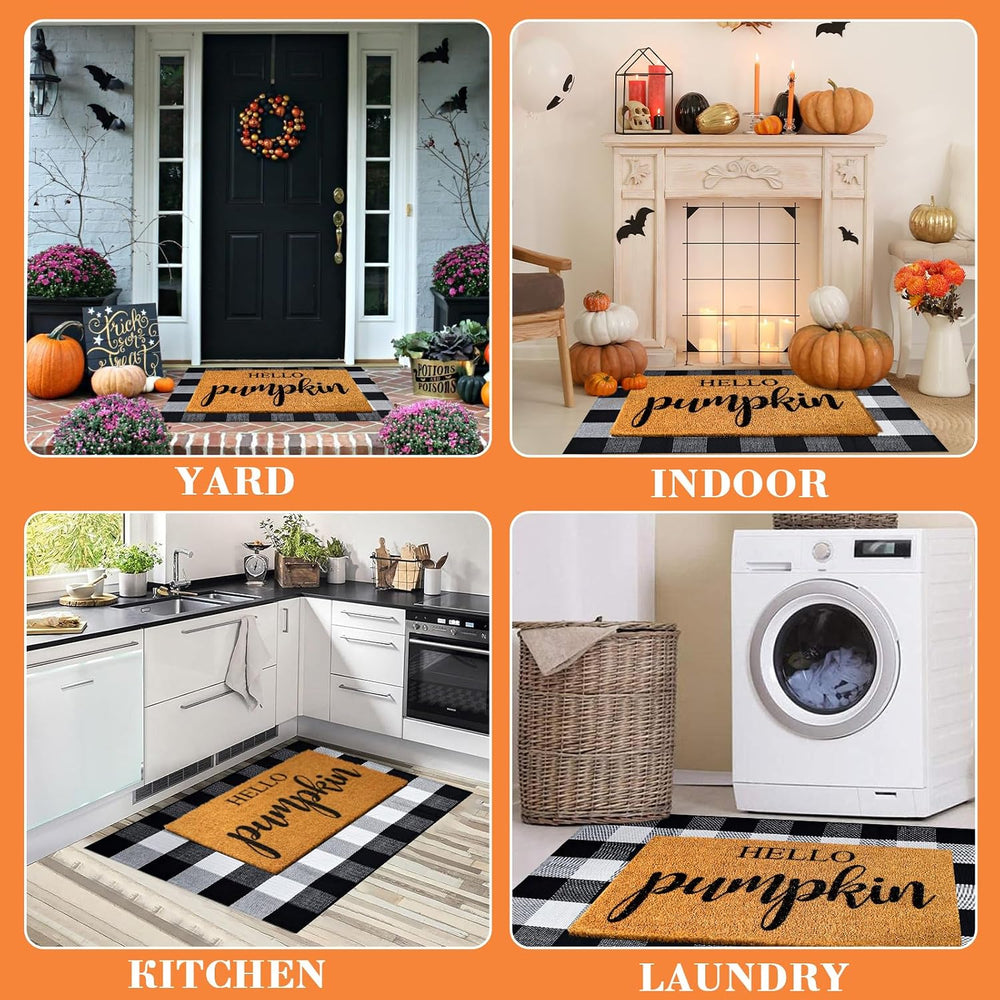 2 Pcs Fall Door Mat Combo Set 100% Coco Coir Welcome Mat + 43 x 28 Inches Buf...