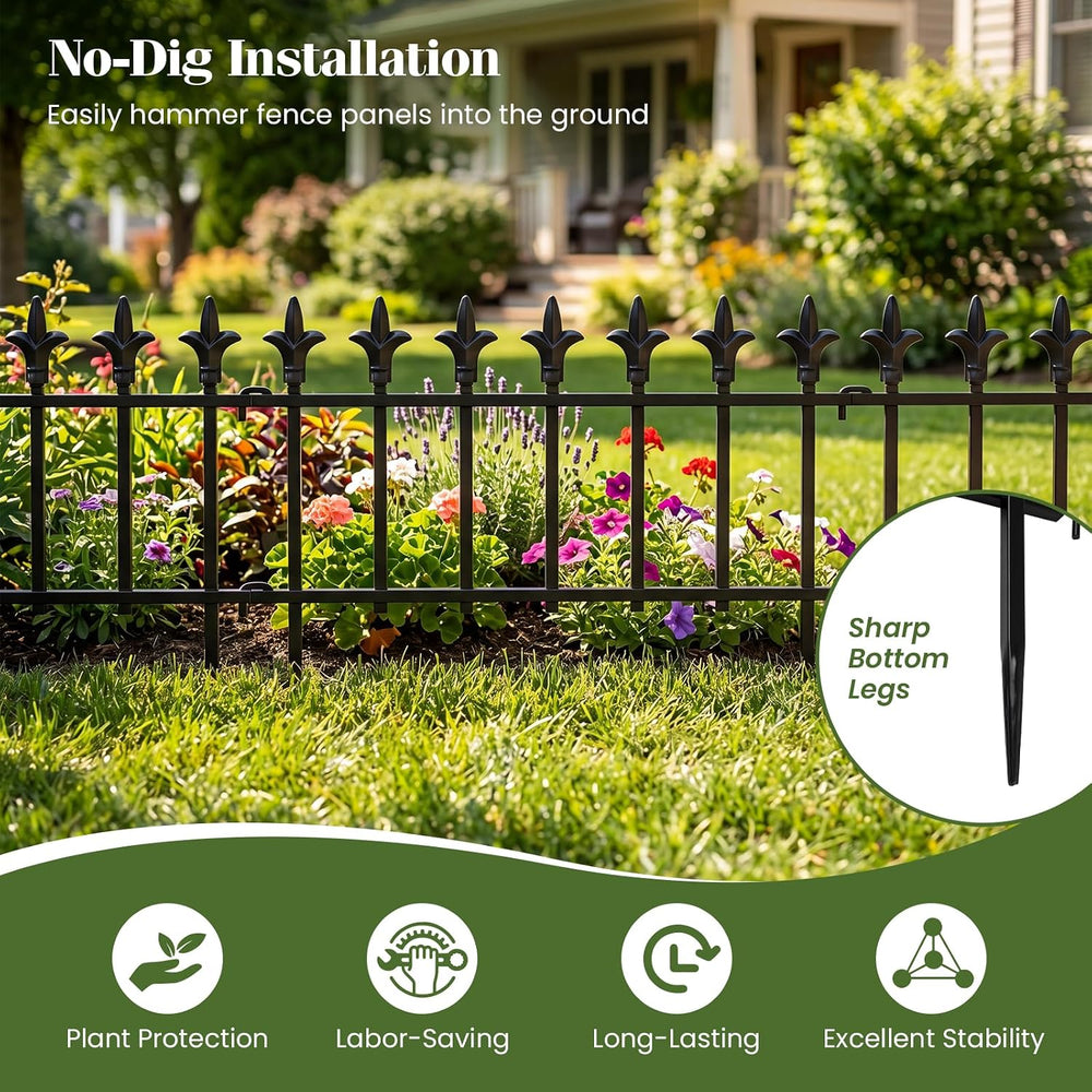 Giantex 5 Panels Decorative Metal Garden Fence, 9 FT No Dig Garden Border Fen...