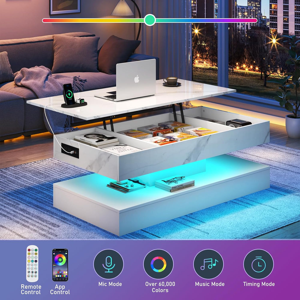 chartustriable 47.2" Large Lift Top Coffee Table, Modern LED High Glossy...
