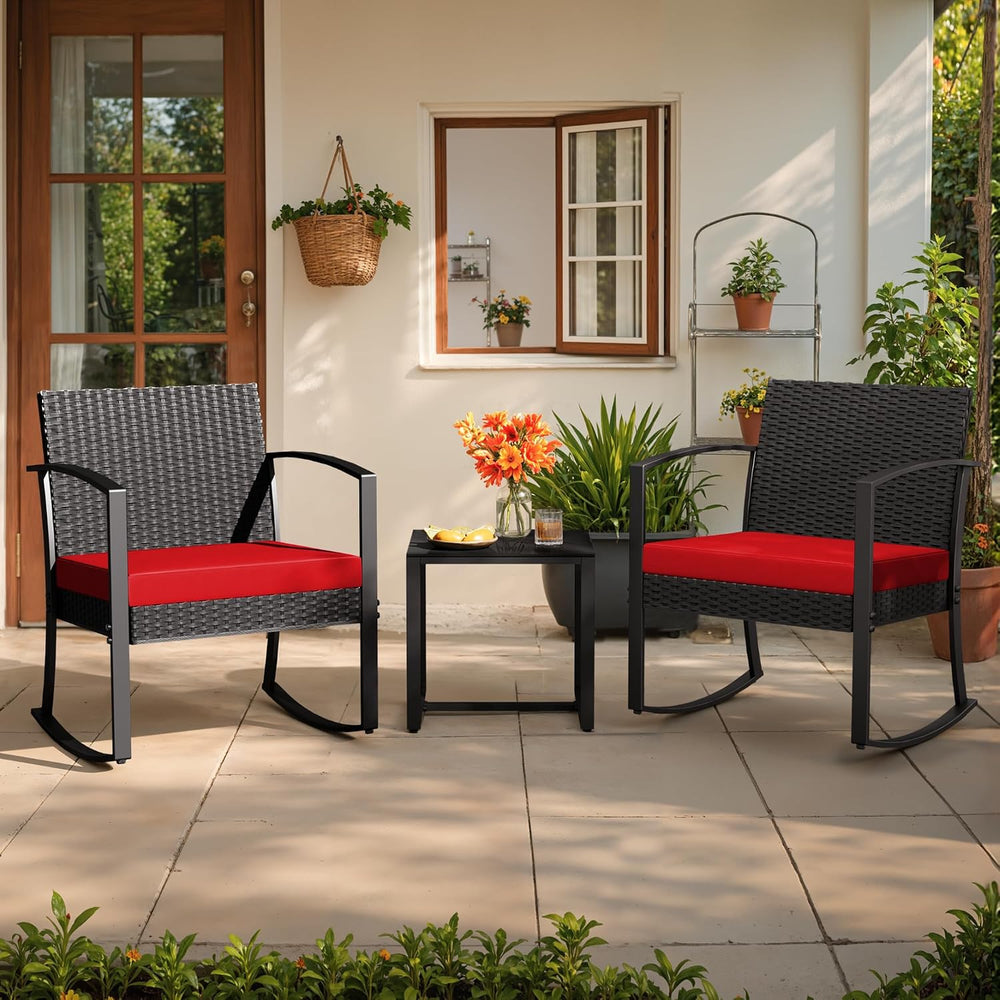 Greesum 3 Piece Outdoor Bistro Set, Imitation Rattan Conversation Set, Patio ...