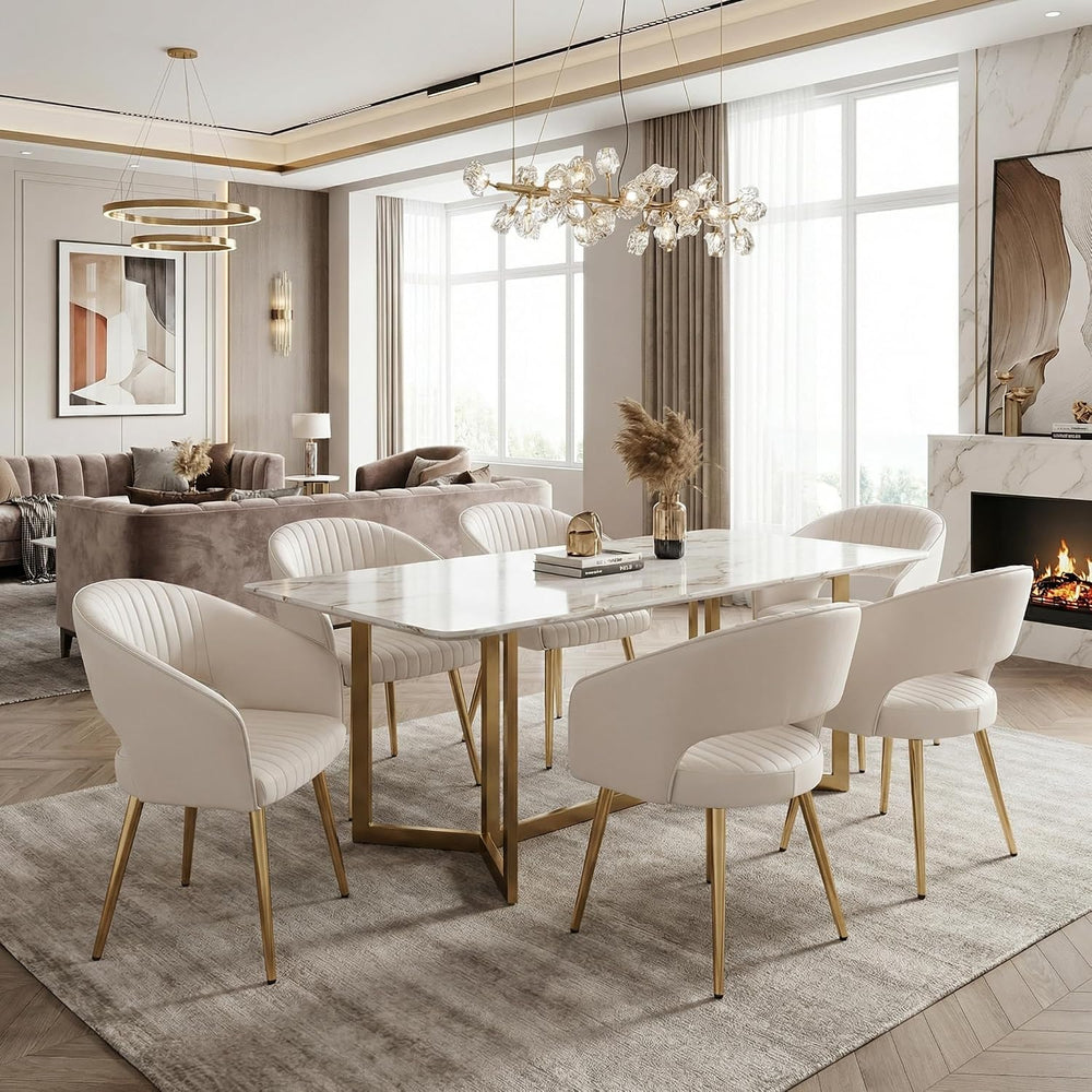 Modern Dining Chairs Set of 8, Upholstered PU Leather Gold Dining Room Chairs...