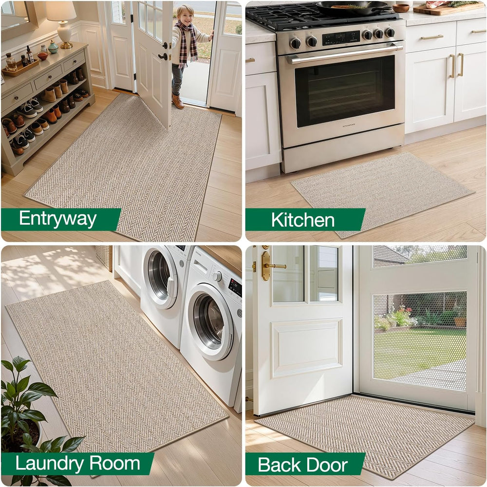 LUMI Ultra Thin Indoor Door Mat 24"x36", Entrance Doormat, Beige