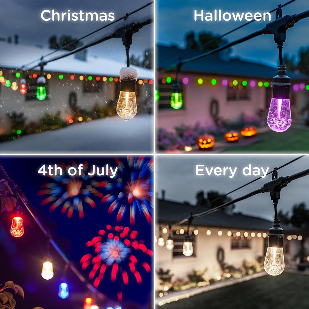 Enbrighten Vintage Outdoor String Lights, 48ft, 24 Bulbs, Smart