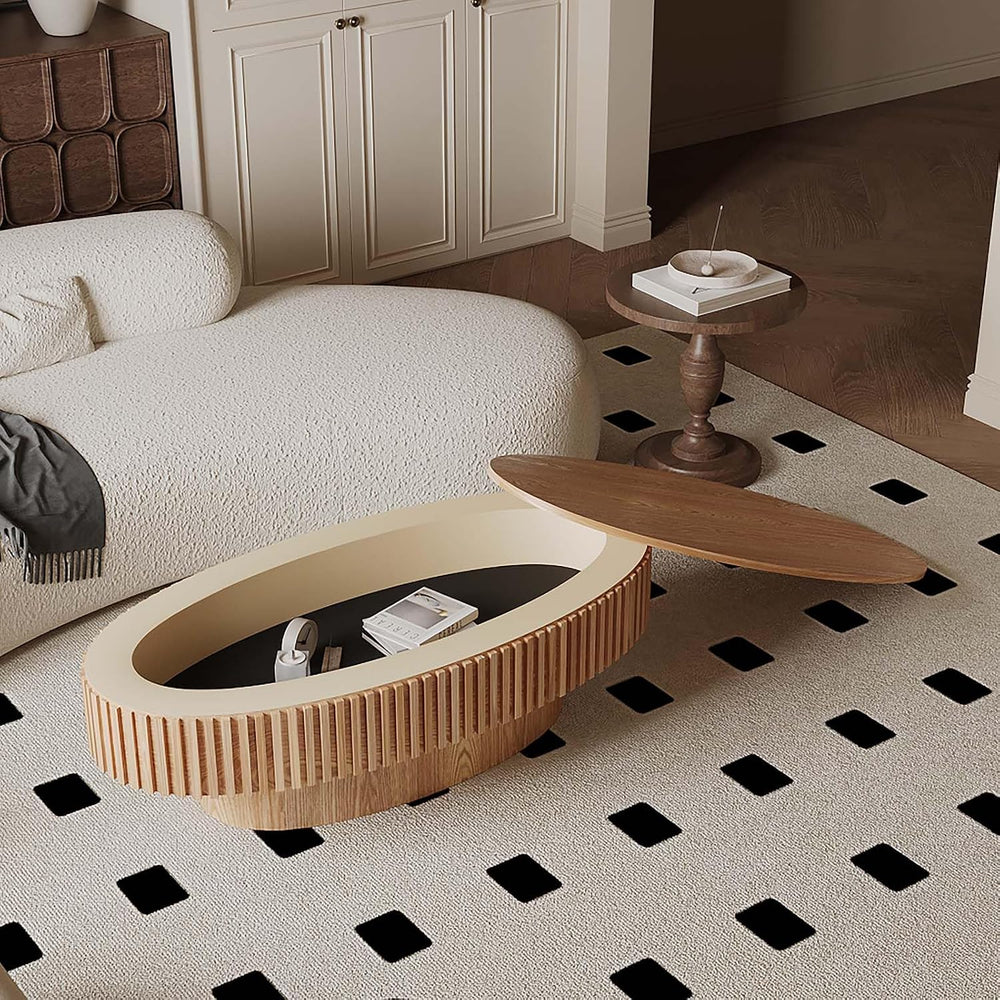 Oval Coffee Table with Storage Modern Coffee Table with Solid Wood Veneered