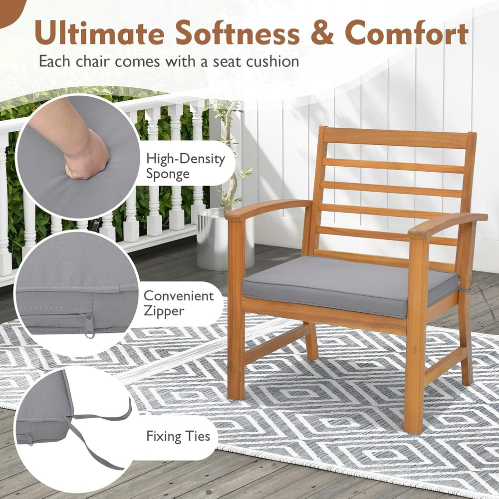 Tangkula 3 Pieces Outdoor Furniture Set, Acacia Wood Conversation Set with So...