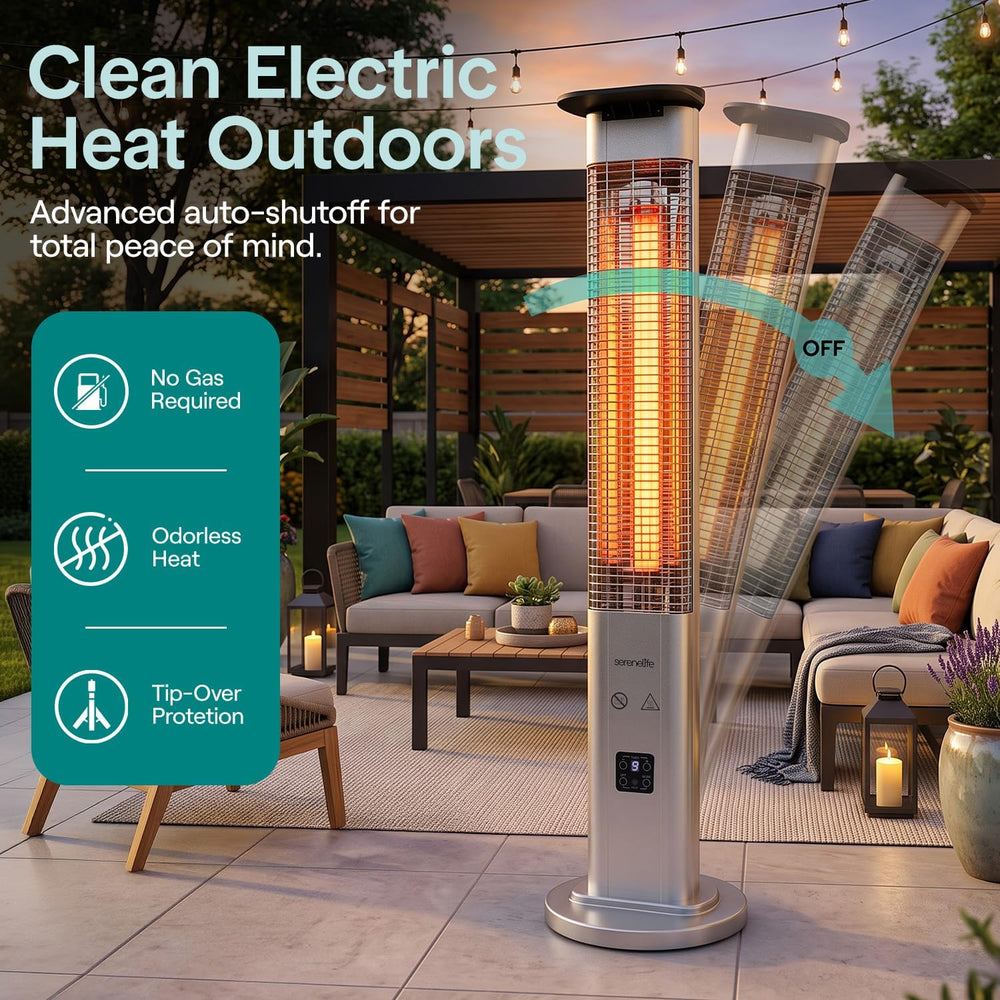 SereneLife Outdoor Electric Patio Heater - 900W Infrared Heater with Remote, ...