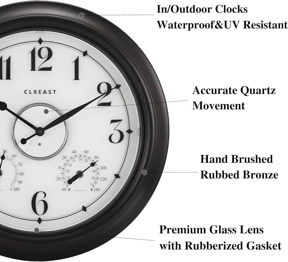 CLXEAST 18 Inch Large Illuminated Outdoor Clocks Waterproof