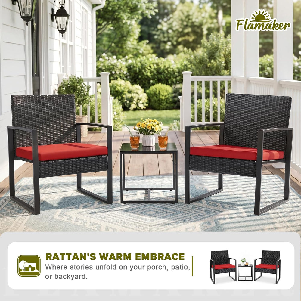 Flamaker 3 Pieces Patio Furniture Set Outdoor Wicker Bistro Chair (Red)