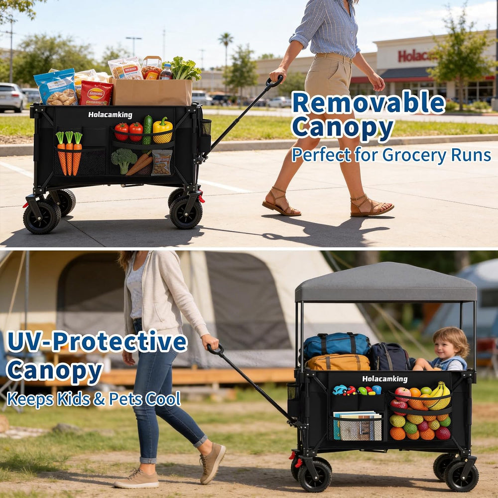 Collapsible Canopy Wagon Cart, All-Terrain Big Wheels, Black