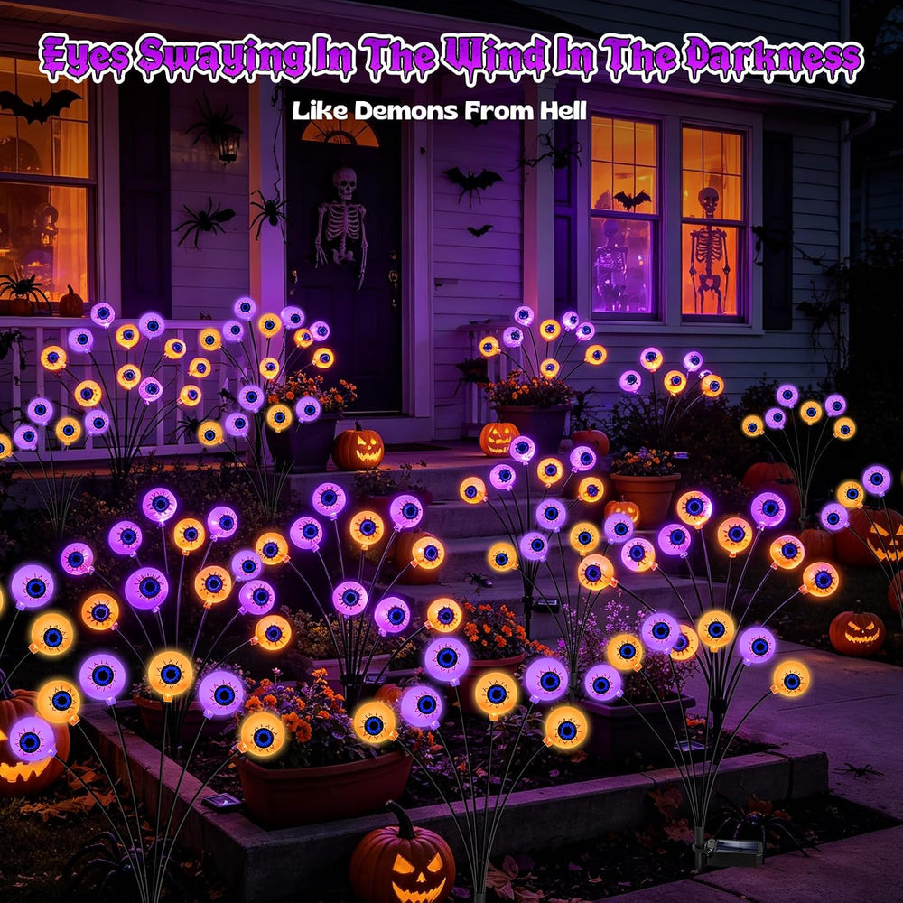 Halloween Decorations Outdoor, 4 Pack 24 LED Purple and Orange Solar Scary Ey...